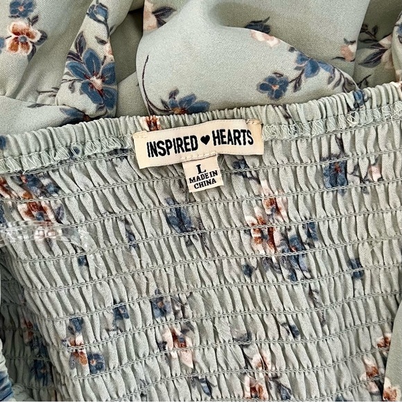 Floral Peasant Dress 3/4 Balloon Sleeves Open Back Sea Foam Green NWT - Picture 7 of 10